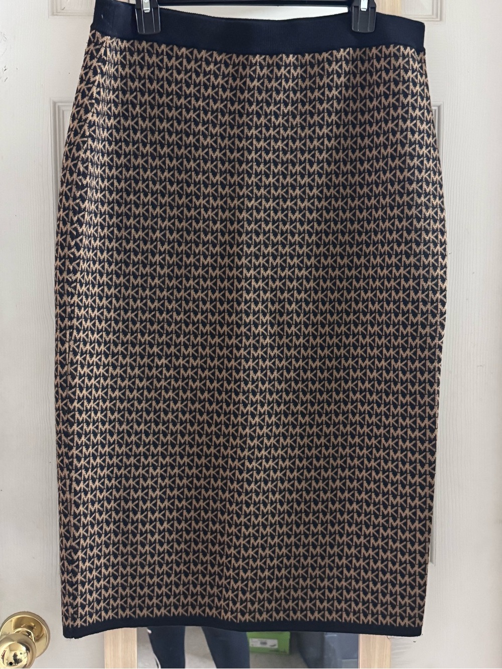 MICHAEL Michael Kors Navy and Tan MK Logo knit Pencil Skirt